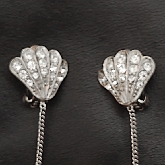 Vintage Silver & Rhinestone Ball Drop Art Deco Earrings - Picture 3 of 8